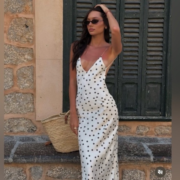 Zara Dresses & Skirts - Zara White and Brown Polka Dot Midi Dress